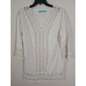 Solitaire Swim Cream Color Coverup Lightweight Crochet Detail Size Large